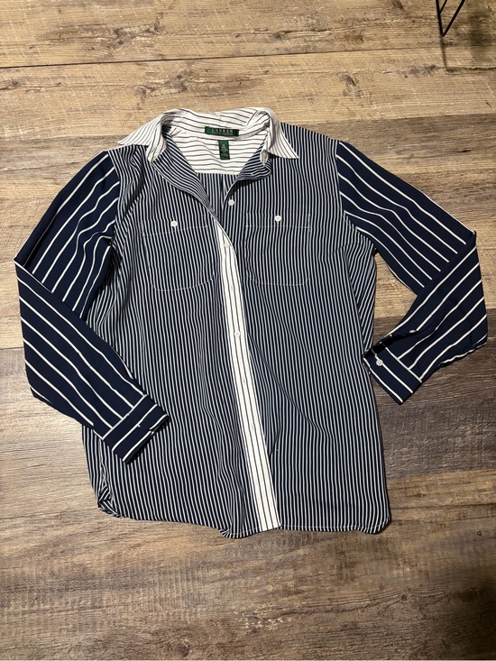 Ralph Lauren Tops - Ralph Lauren Navy and White Striped Button-Down Shirt